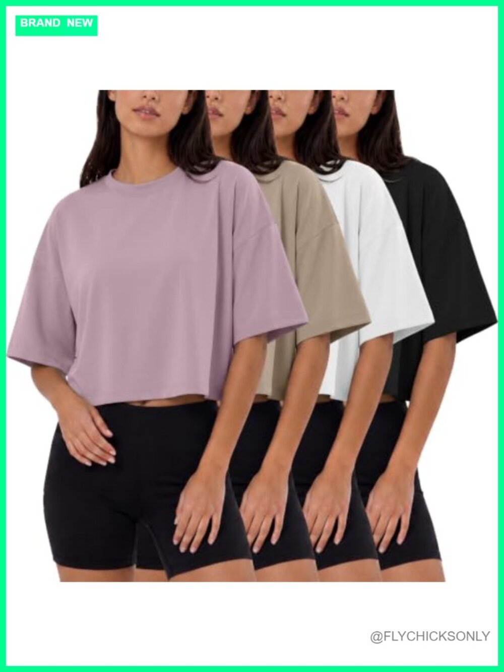 Womens Crop Tops Half Sleeve Workout Tees Boxy Fit 4 Pack